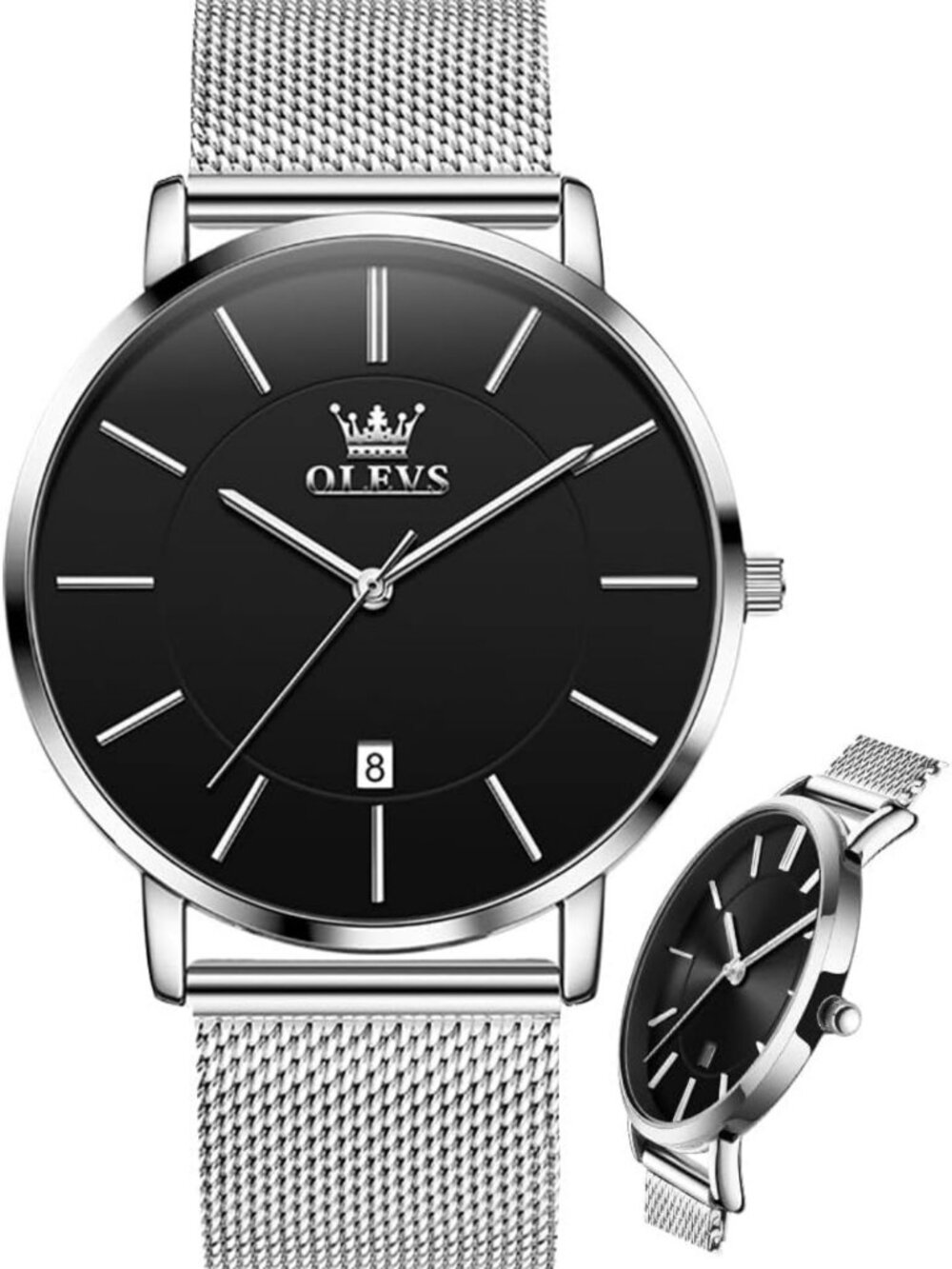 Ultra Thin Black Leather Men's Watch - Minimalist Dress, Casual, Waterproof Date